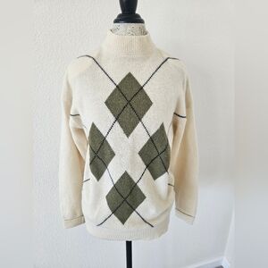Vintage 80s 90s  Rafaella Argyle Print Sweater Lambswool Angora size M